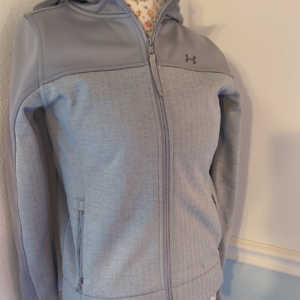 Under Armour Light Gray Full-Zip Herringbone Cold Weather Jacket - S Loose
